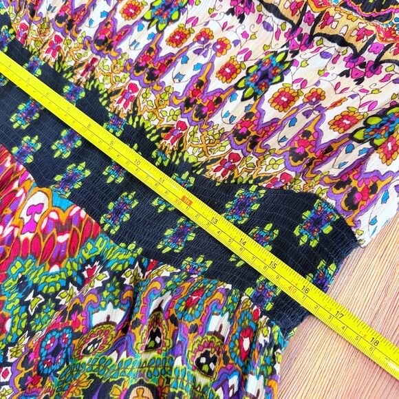 Bila Women XL Maxi Dress Multicolor Boho Paisley Smocked Waist Sharkbite Hem - Picture 8 of 10